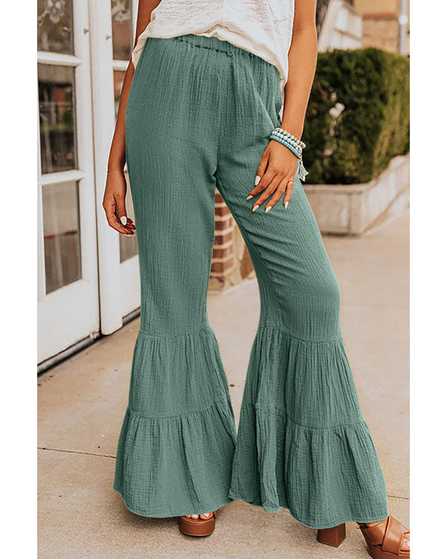 Azura Exchange Textured High Waist Ruffled Bell Bottom Pants - XL