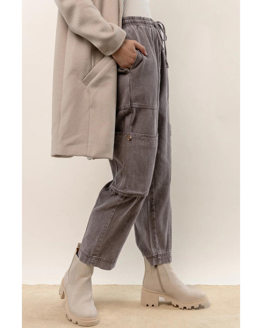 Gray Acid Wash Multi Pocket Drawstring Waist Pants - XL