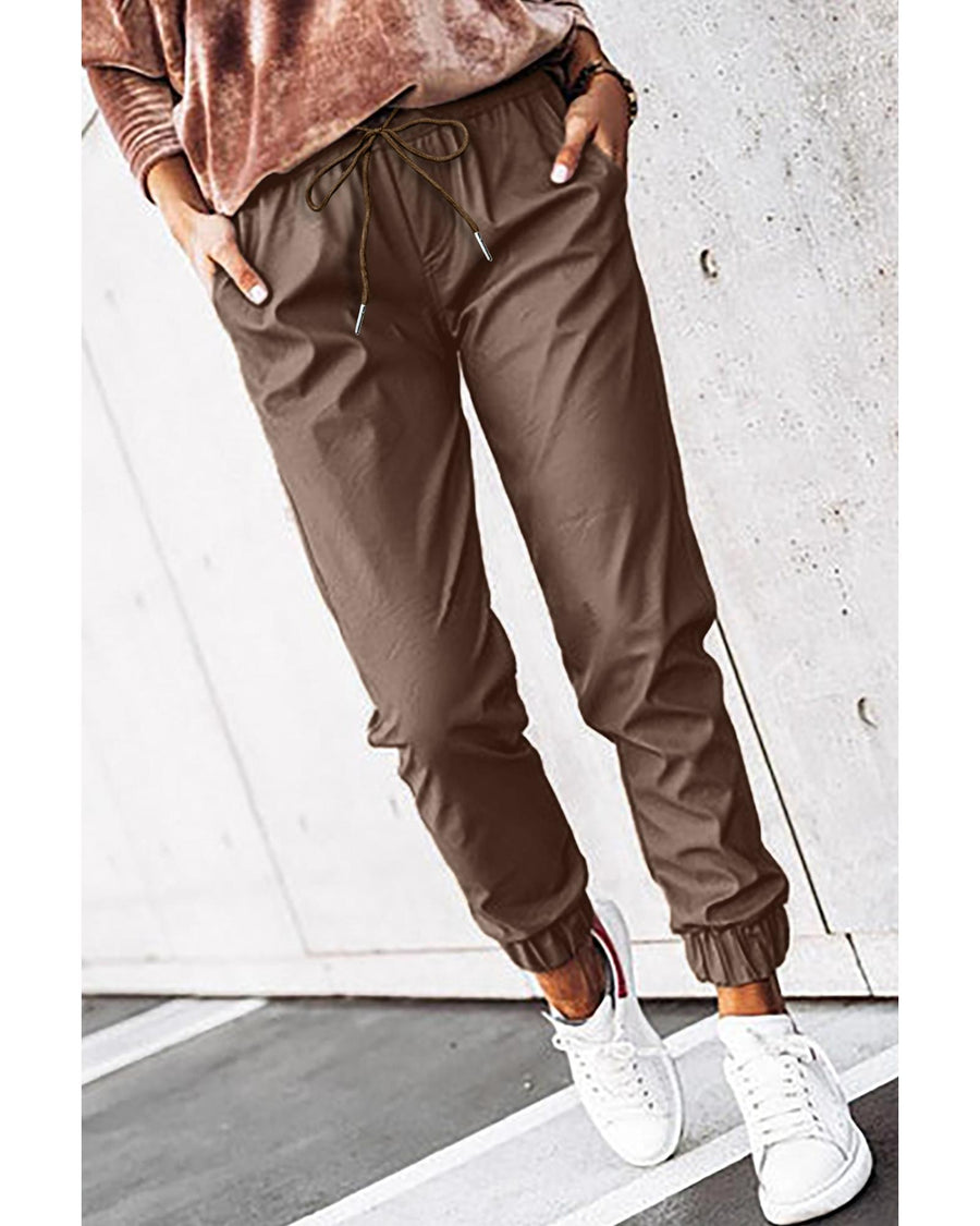 Brown Leather Tie Waist Jogger Pants - L
