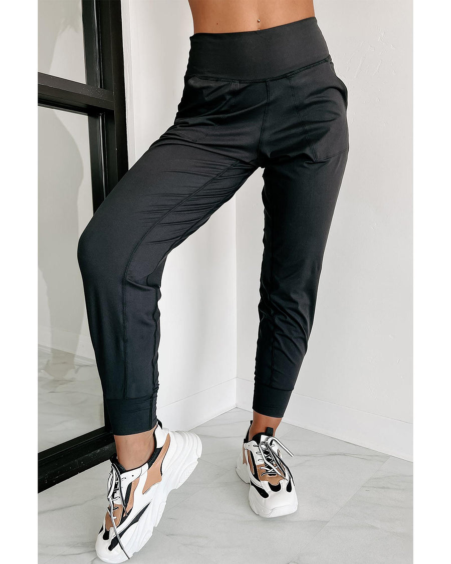 Black Exposed Seam High Waist Pocketed Joggers - M