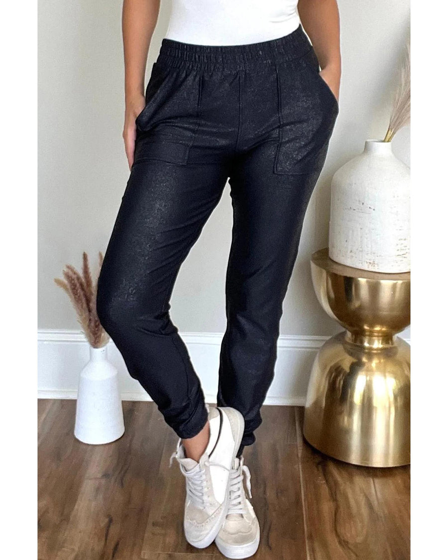 Black Elastic Waist Pocketed Pebble Joggers - XL