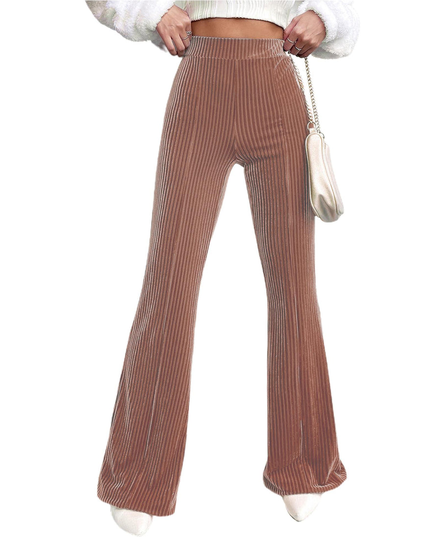 Dusty Pink Solid Color High Waist Flare Corduroy Pants - L