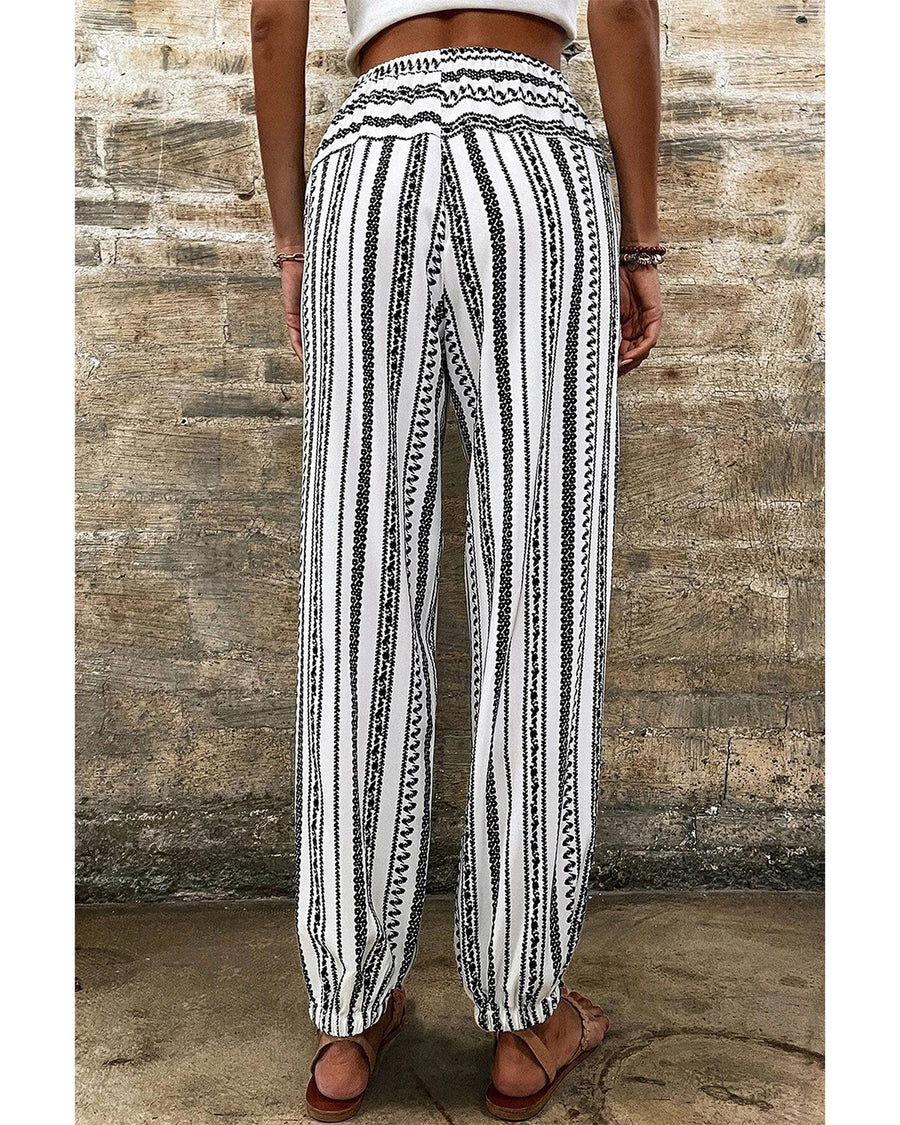 Black Stripe Boho Striped Print Casual Pants - XL