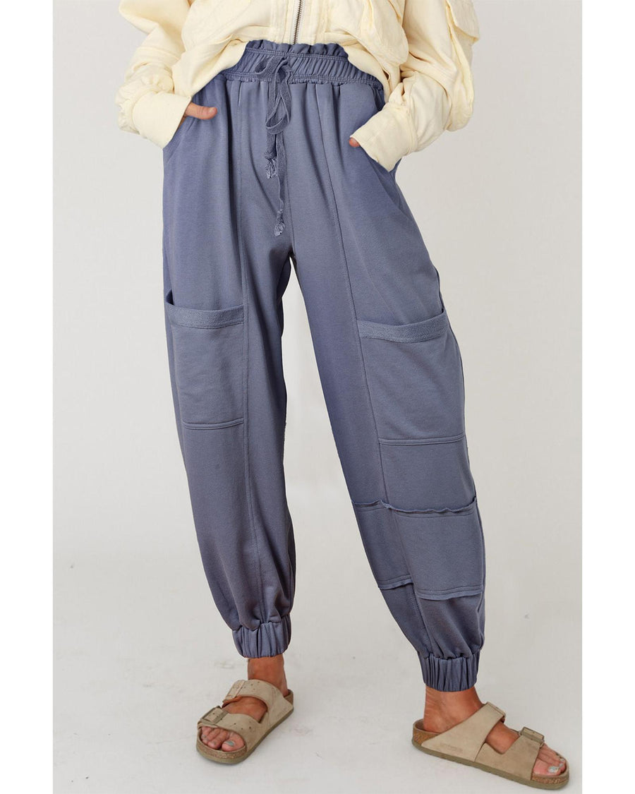 Wild Wind Mineral Wash Multi Pockets Lace-up Waist Harem Pants - XL