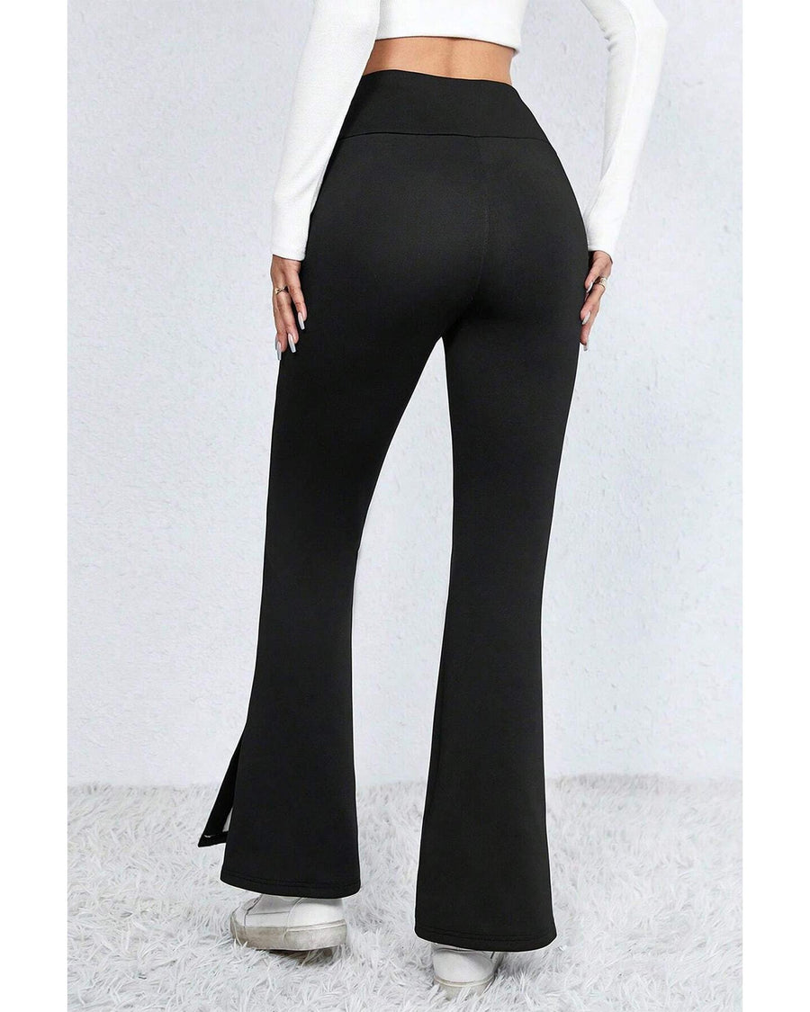 Black Thermal Lined Split Flare Leg Pants - S