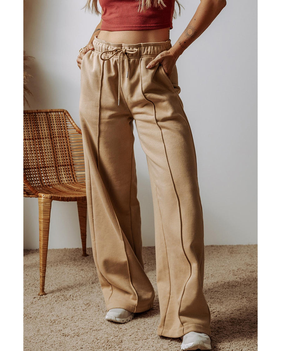Smoke Gray Exposed Seam Drawstring High Waist Wide Leg Pants - M