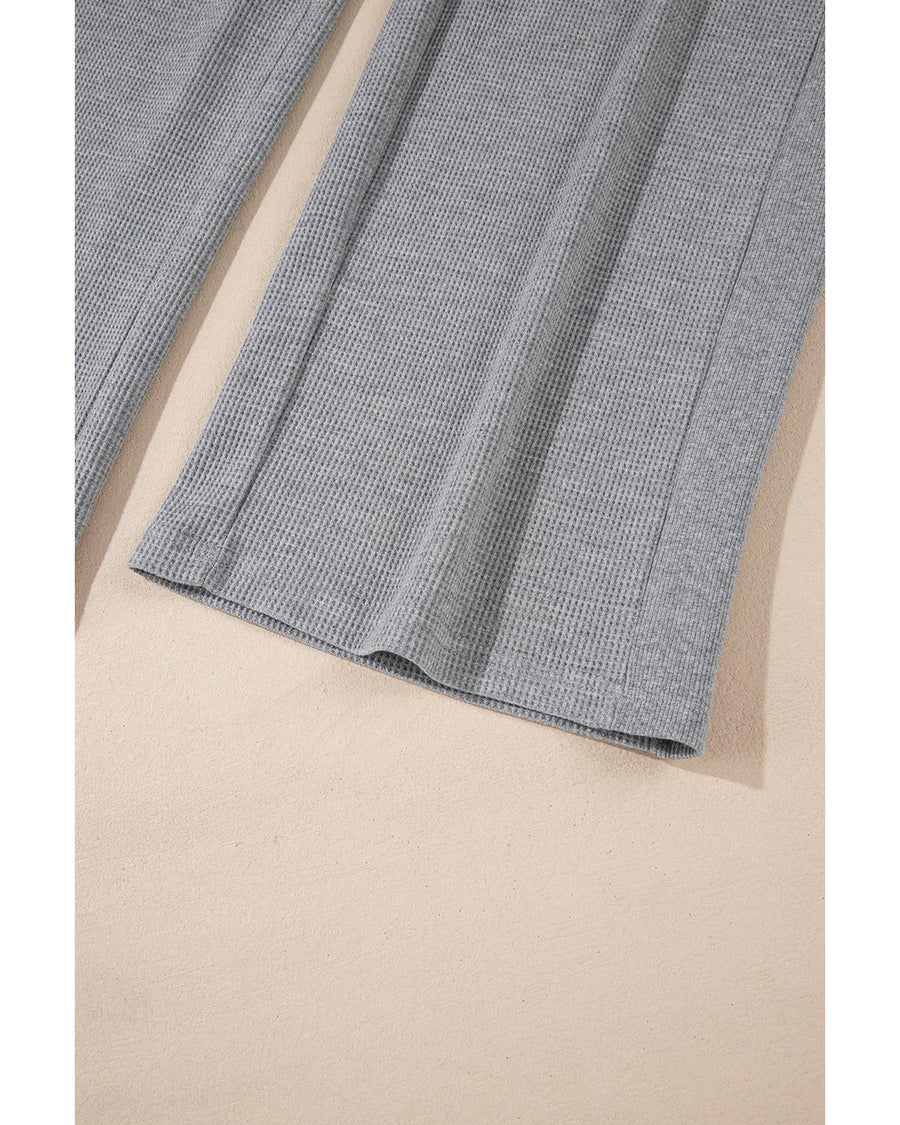 Gray Waffle Knit Drawstring High Waist Wide Leg Pants - M