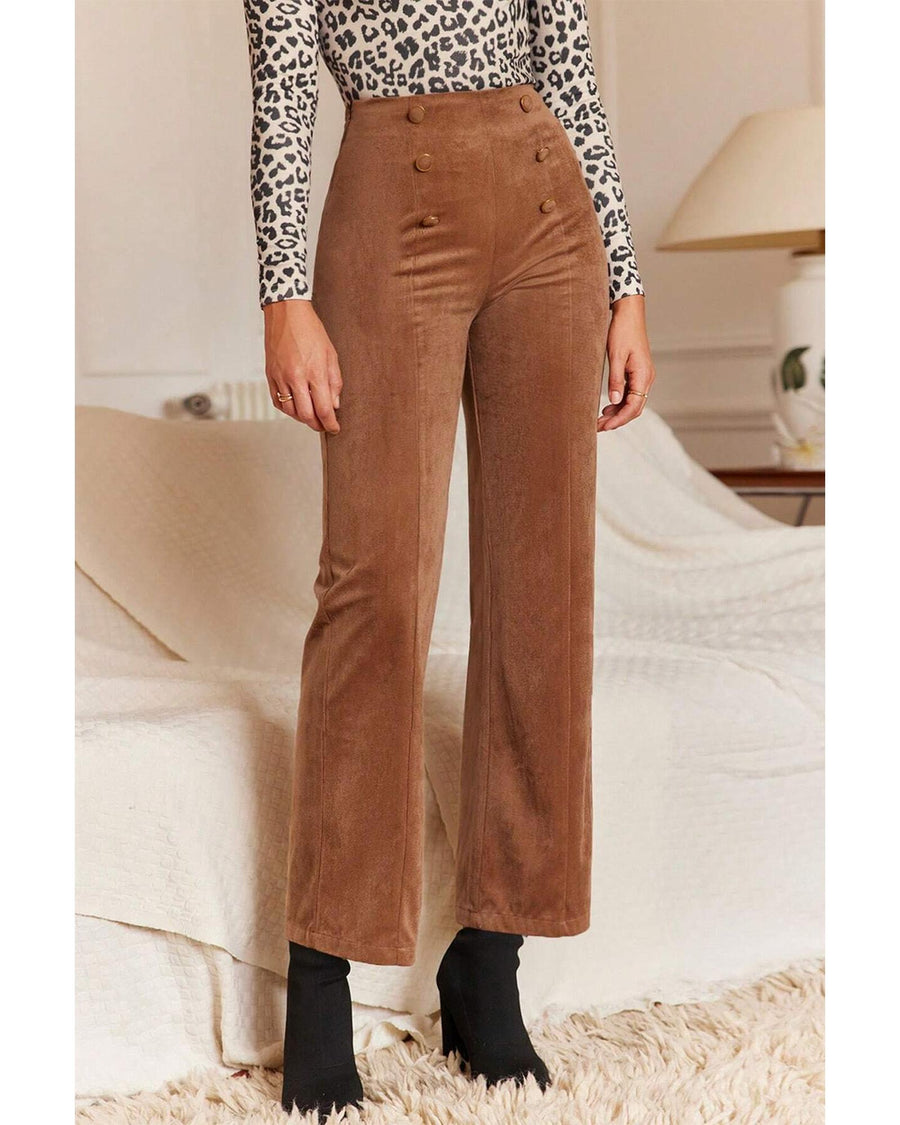 Chestnut Solid Color Double Breasted Straight Leg Pants - M