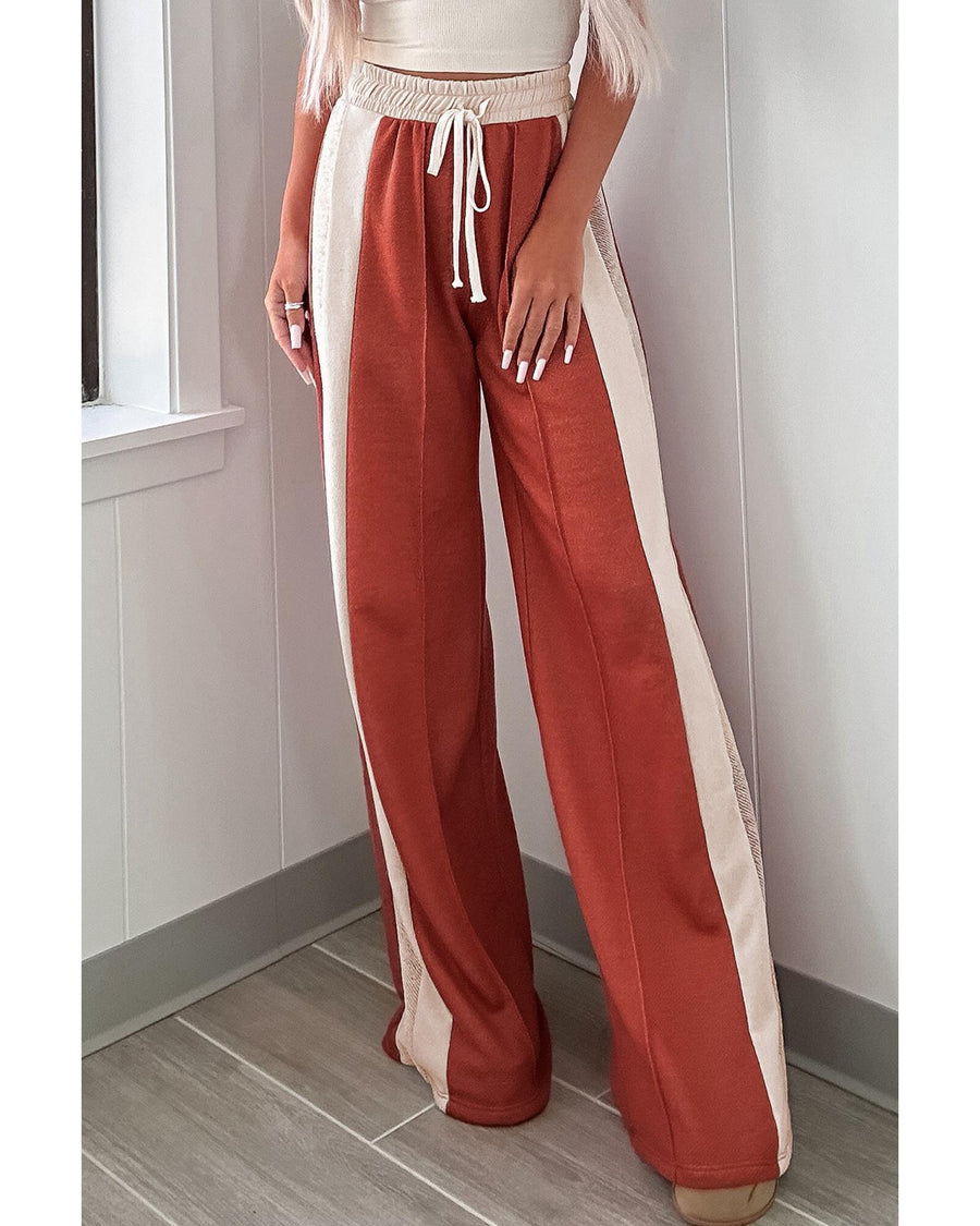 Flamingo Color Block Drawstring High Waist Wide Leg Pants - XL