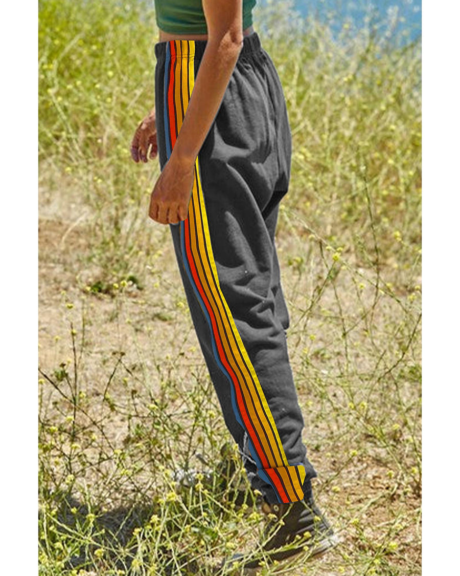 Dark Grey Counting Rainbows High Waist Sweatpants - L