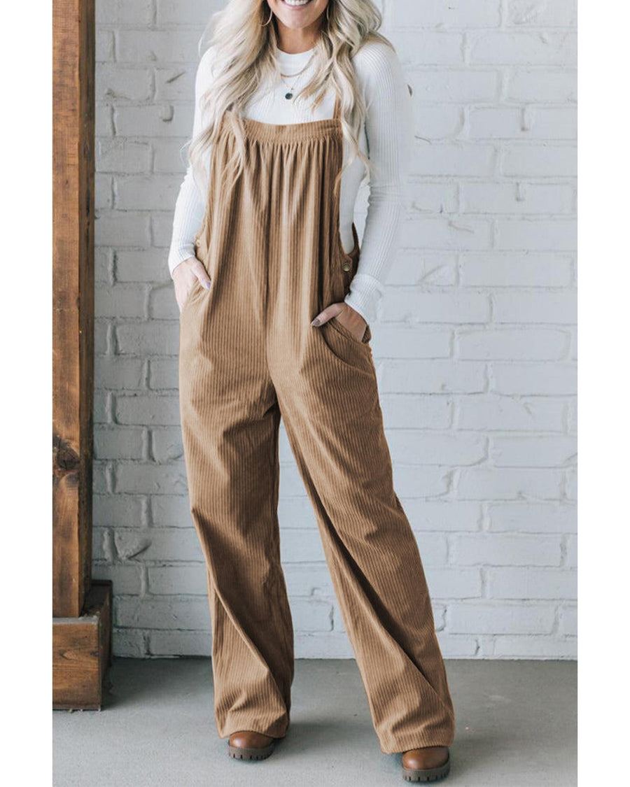 Gray Morn Solid Pocketed Loose Fit Corduroy Overall - XL
