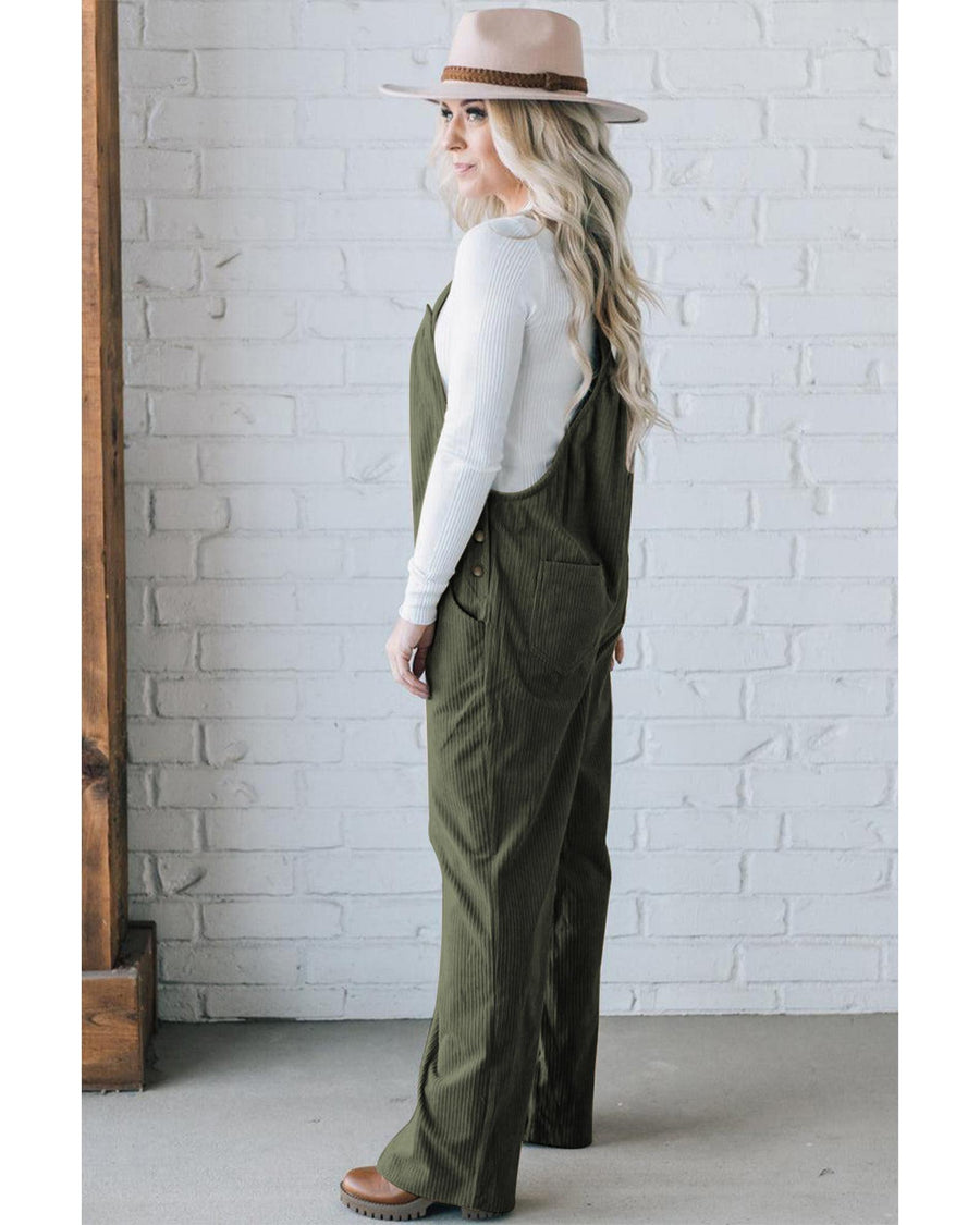Jungle Green Solid Pocketed Loose Fit Corduroy Overall - L