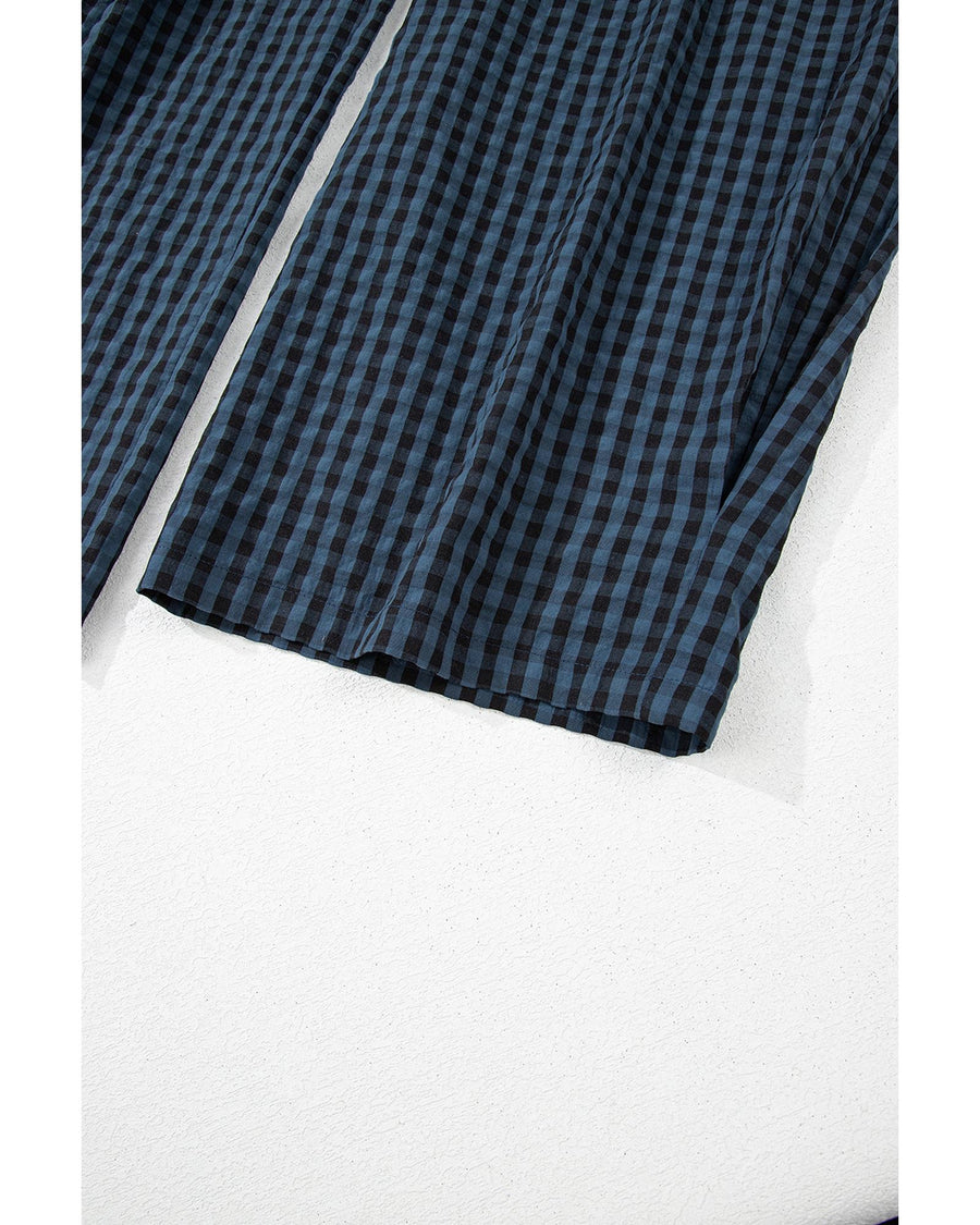 Sail Blue Plaid Print Buttoned Pocketed High Waist Overall - M