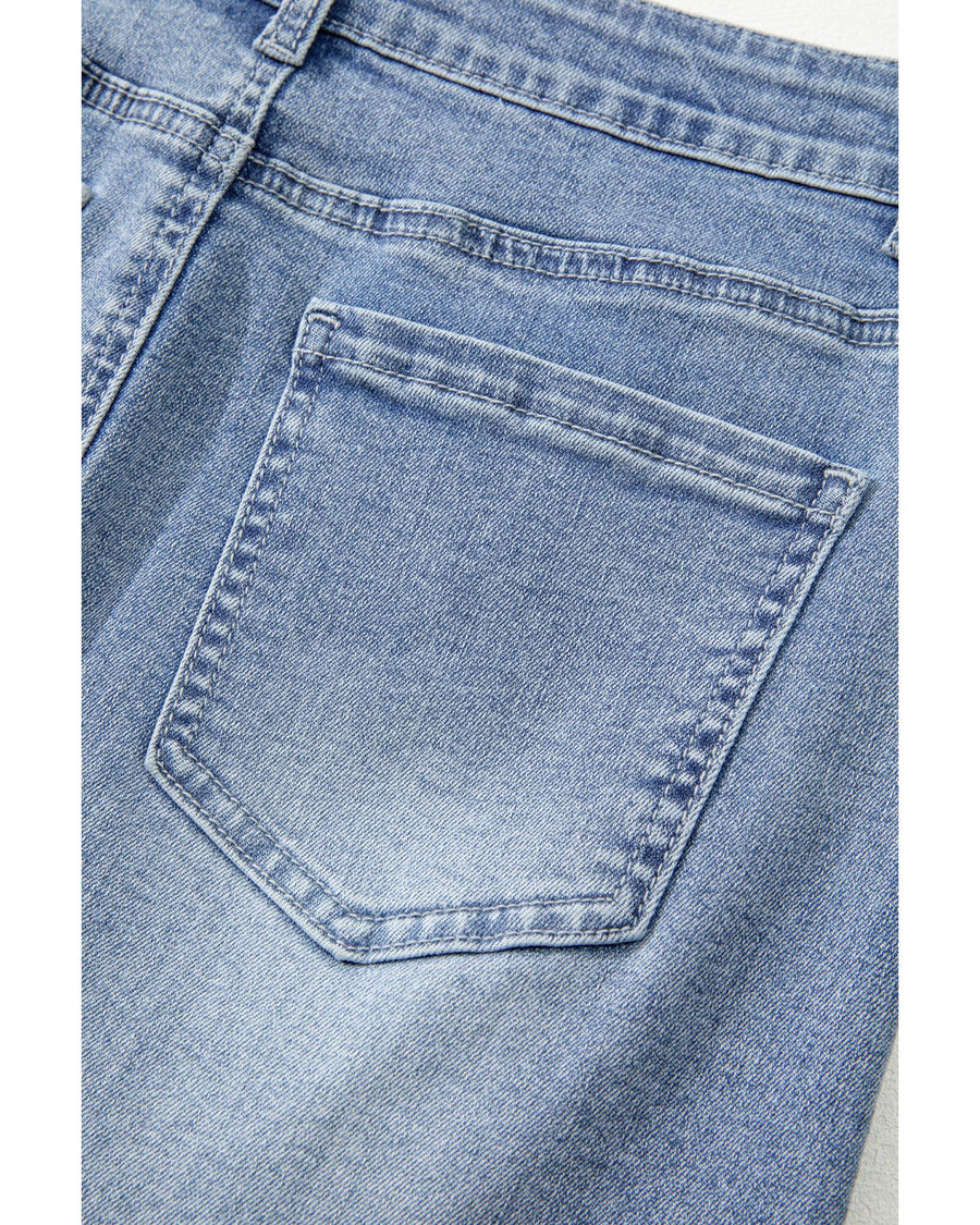 Beau Blue Shimmer Heart Pattern Distressed Denim Mini Skirt - XL