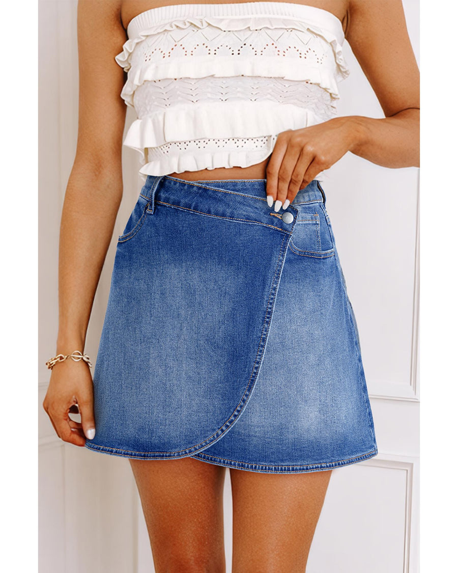 Ashleigh Blue Wrapped Crossed Waist Denim Mini Skirt - L