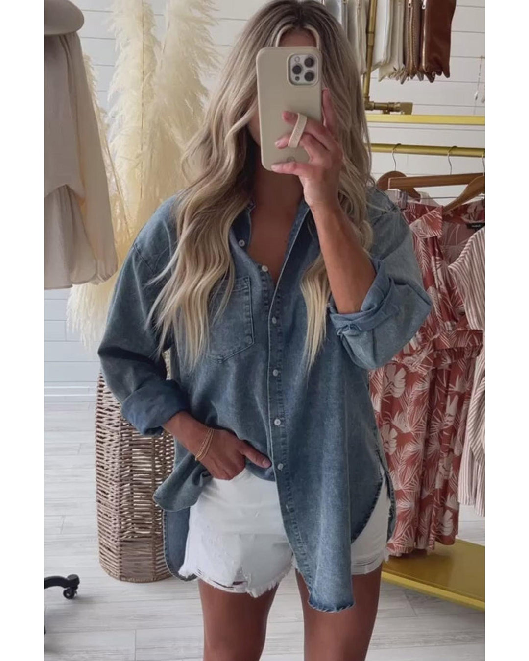 Sky Blue Vintage Washed Chest Pocket Denim Shirt - L