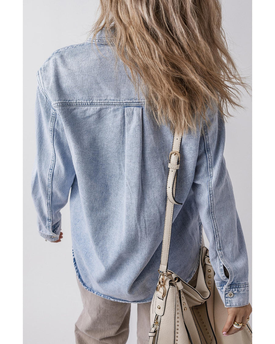 Beau Blue Long Sleeve Buttoned Chest Pocket Denim Shacket - XL