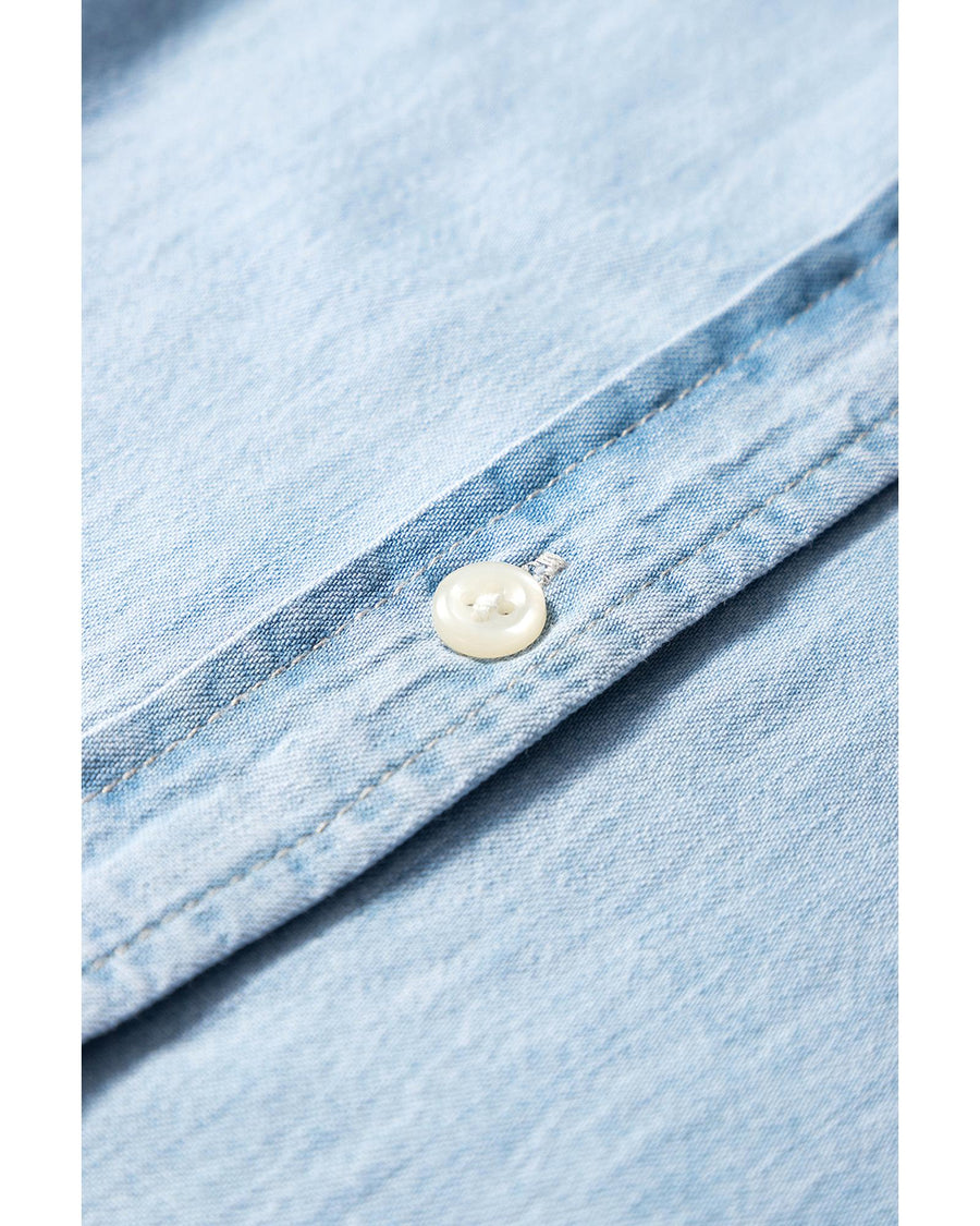 Light Blue Denim Collared Sleeveless Shirt - L