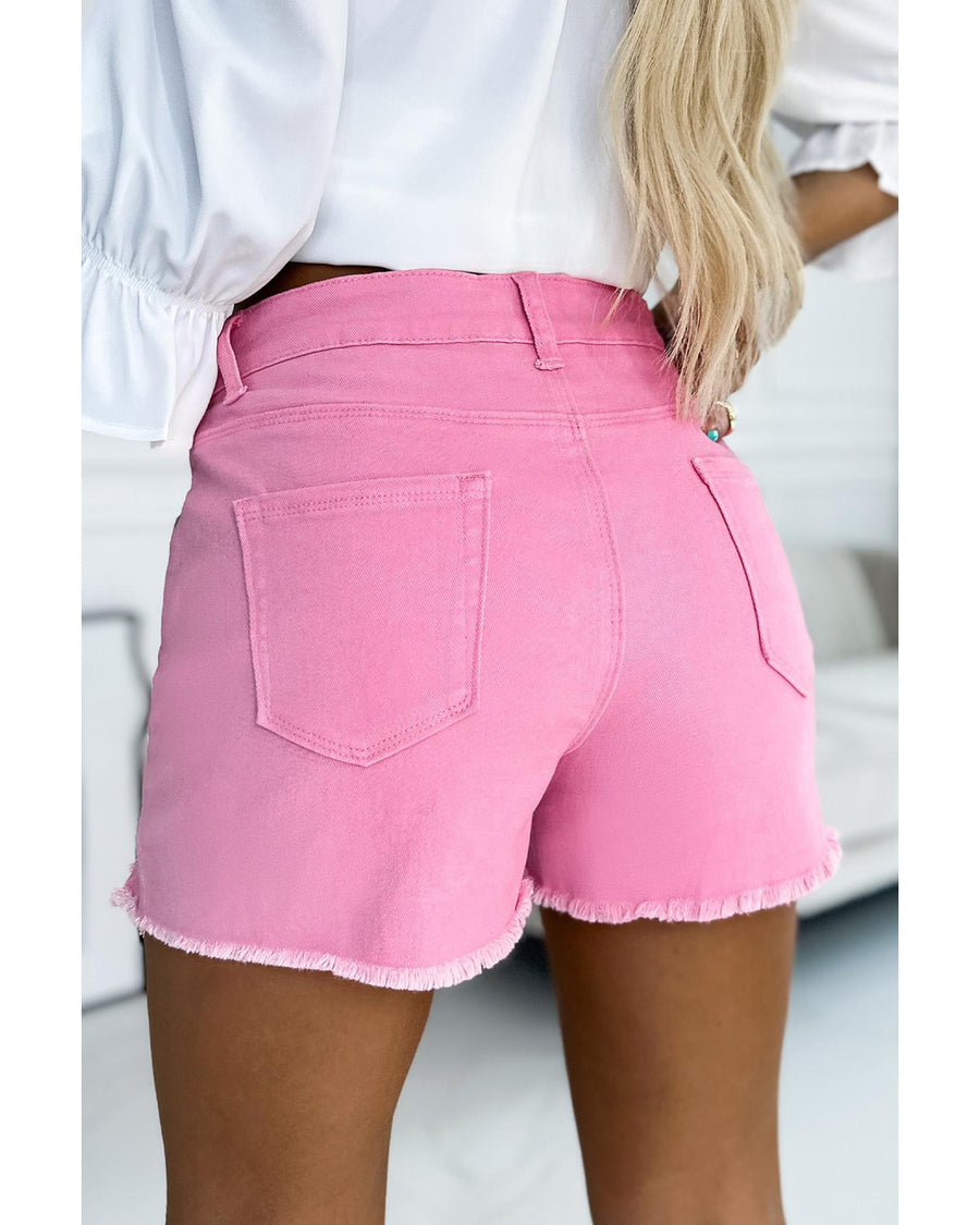 Rose Solid Color Distressed Denim Shorts - 14 US