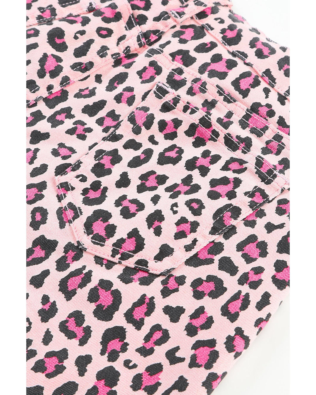 Pink Leopard Print Raw Hem Denim Shorts - 10 US