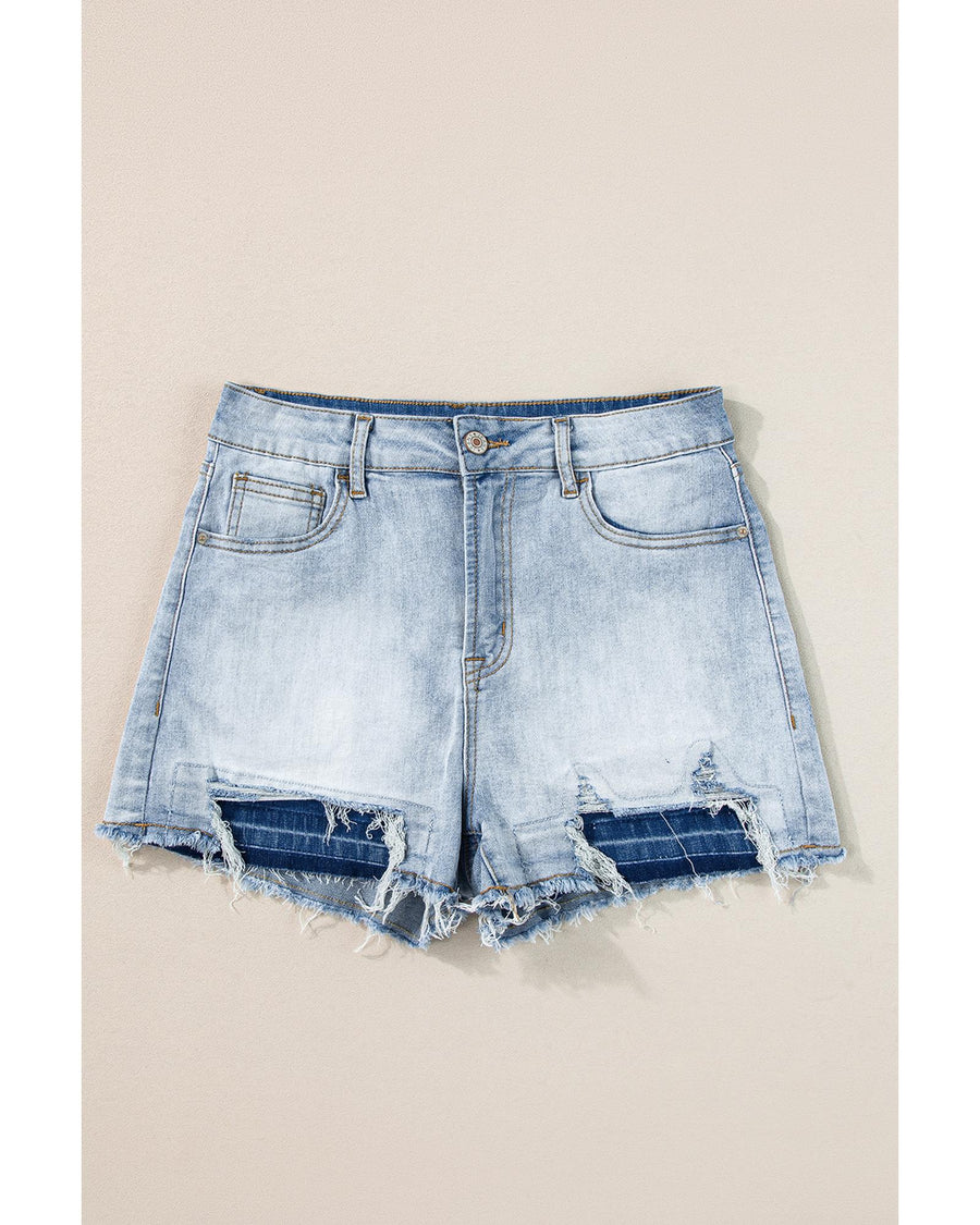 Light Blue Vintage Washed Raw Edge Jean Shorts - 6 US