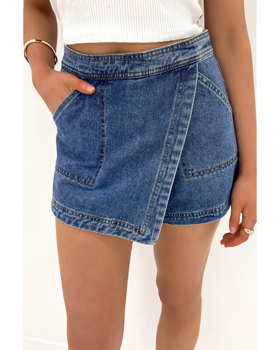 Ashleigh Blue Faux Wrapped Mini Denim Skort - 4 US