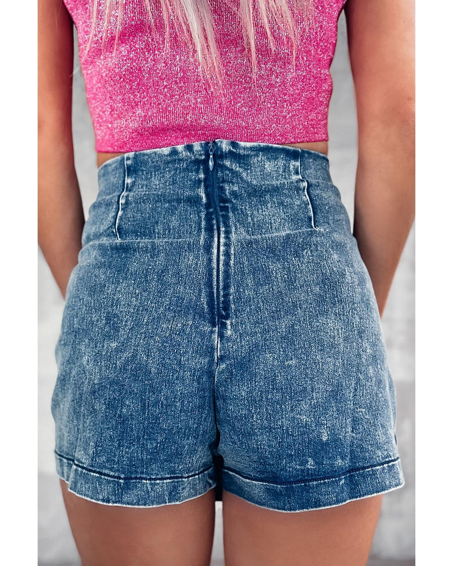 Sail Blue Acid Wash Asymmetric Twisted Wrapped Zipped Denim Skort - 12 US