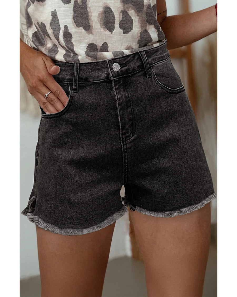 Carbon Grey Raw Hem High Waist Denim Shorts - 6 US