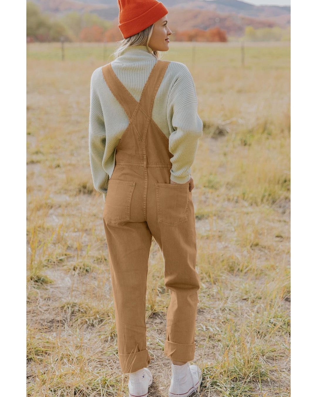 Khaki Vintage Multi Pockets Buckle Strap Cargo Denim Overalls - L