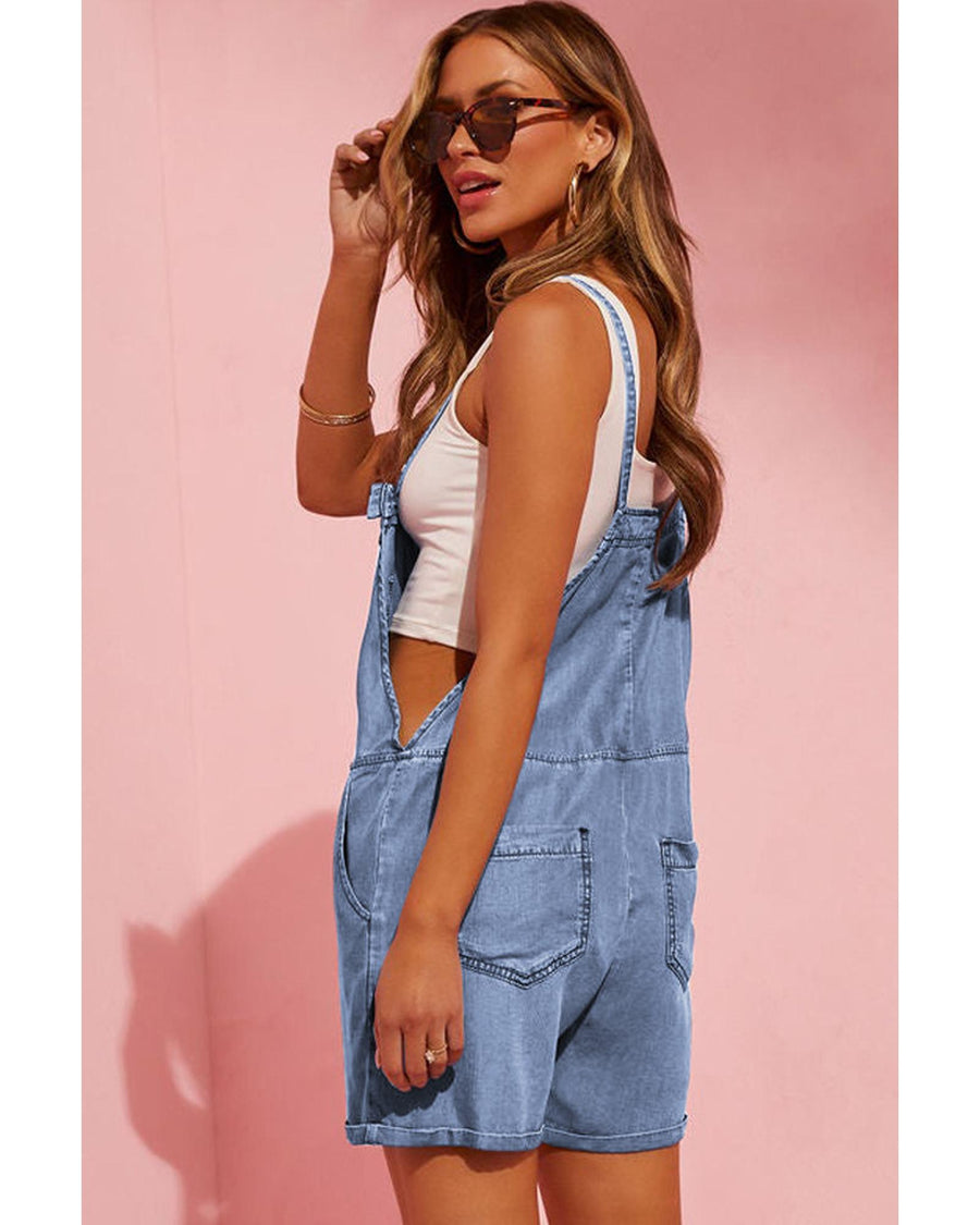 Light Blue Grommet Tie Straps Casual Denim Romper - L