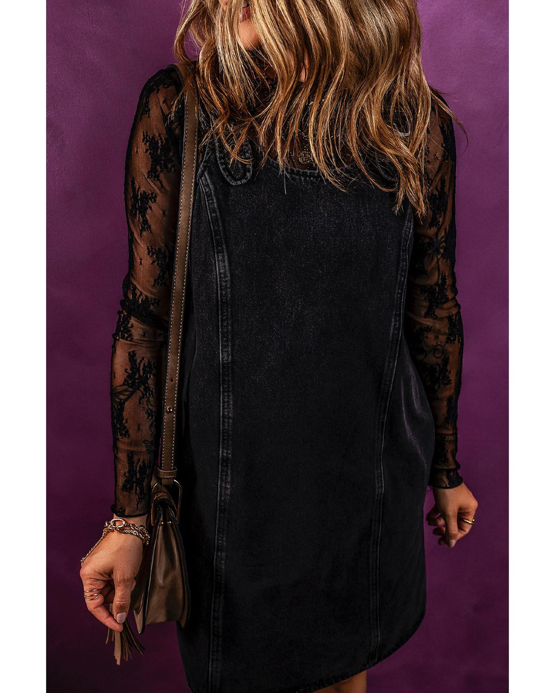 Black Sleeveless Shift Denim Dress - M