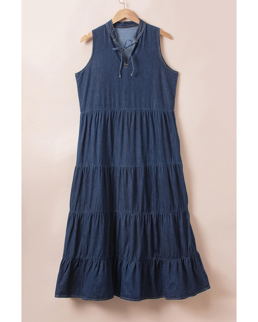 Real Teal Sleeveless Tiered Chambray Maxi Dress - M