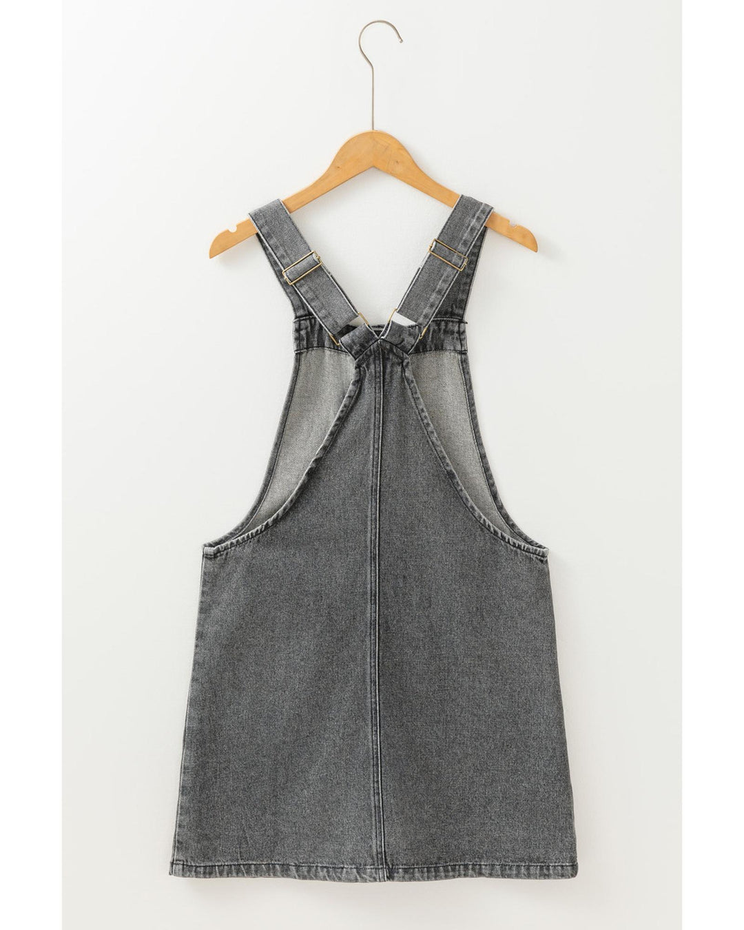 Medium Grey Wide Strap Button Front Pocketed Denim Mini Dress - L