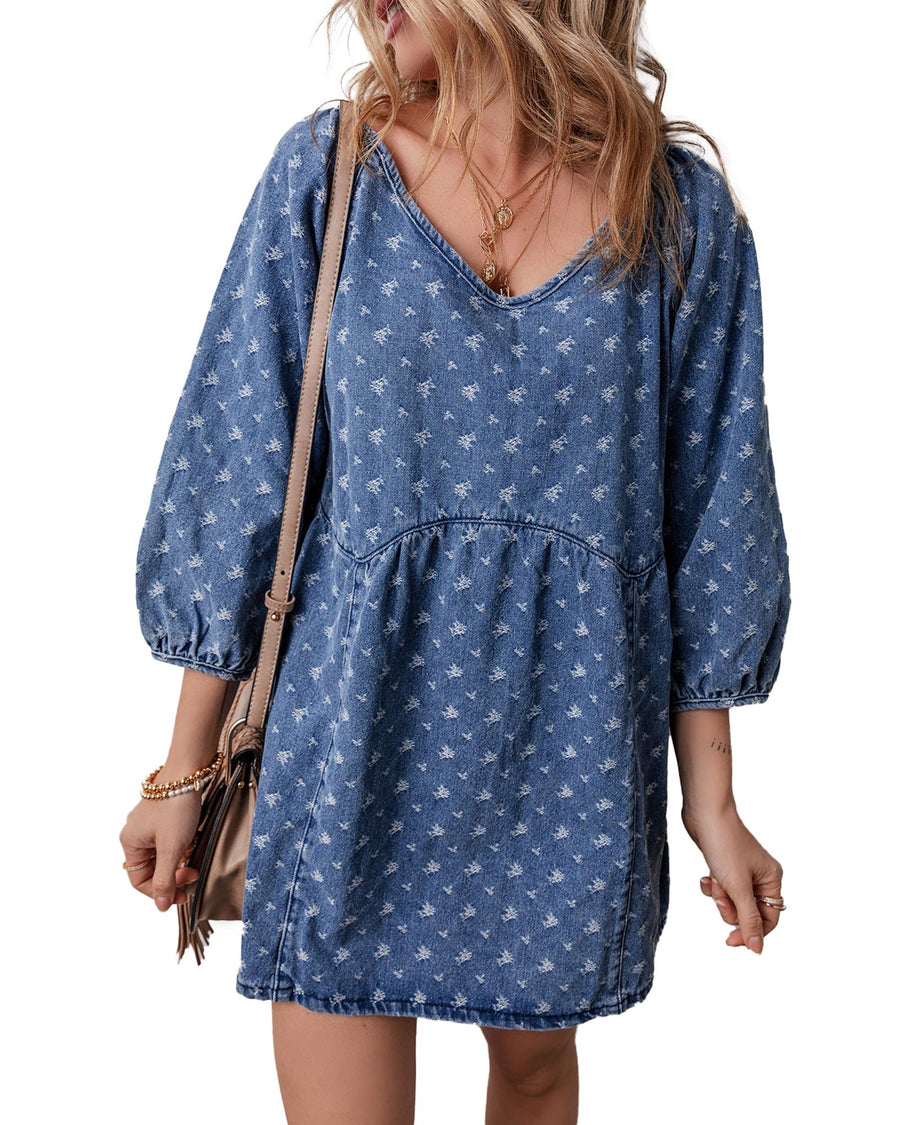 Ashleigh Blue Textured Open Back Loose Fit Denim Dress - M