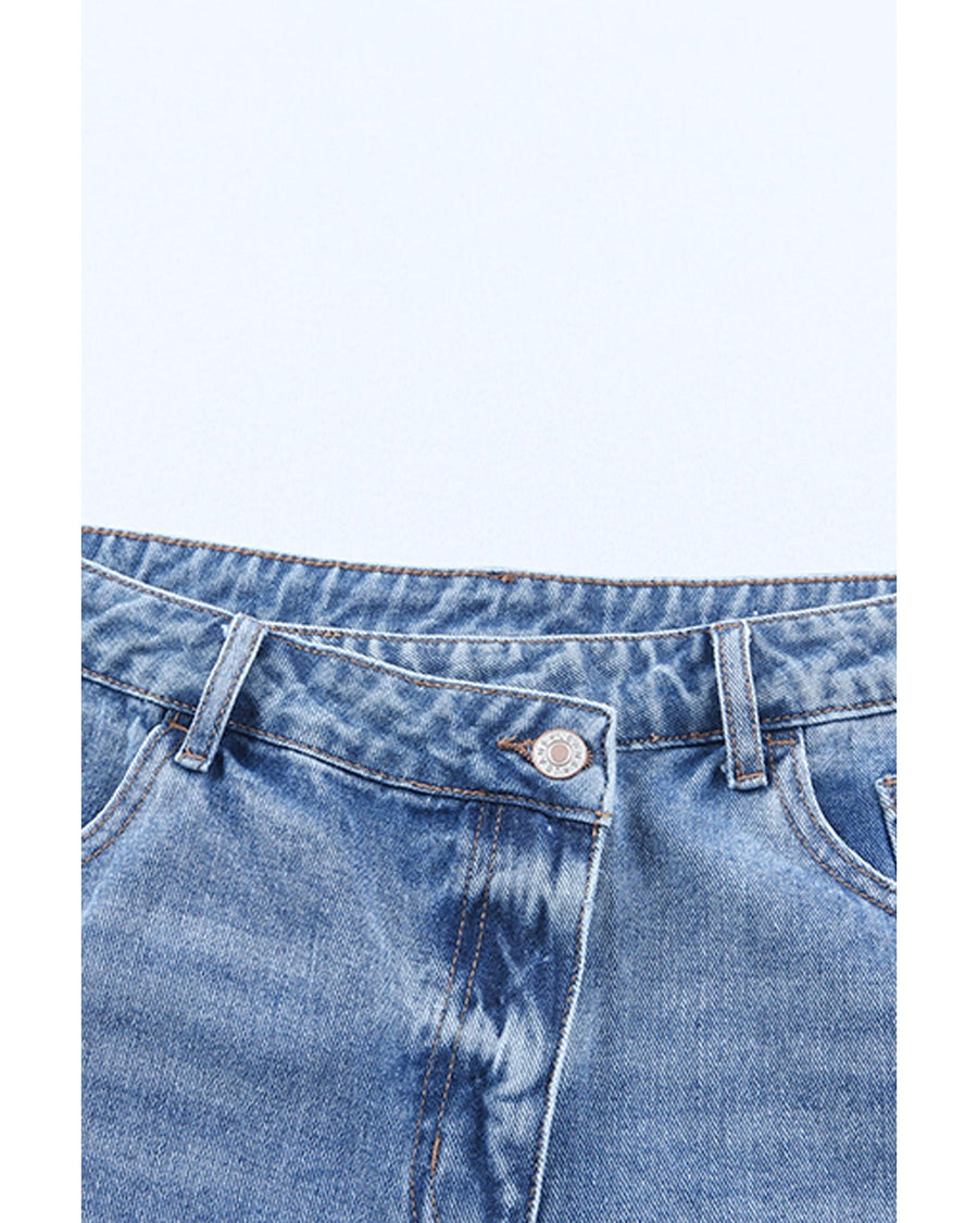Sky Blue High Rise Crossover Waist Denim Shorts - 8 US