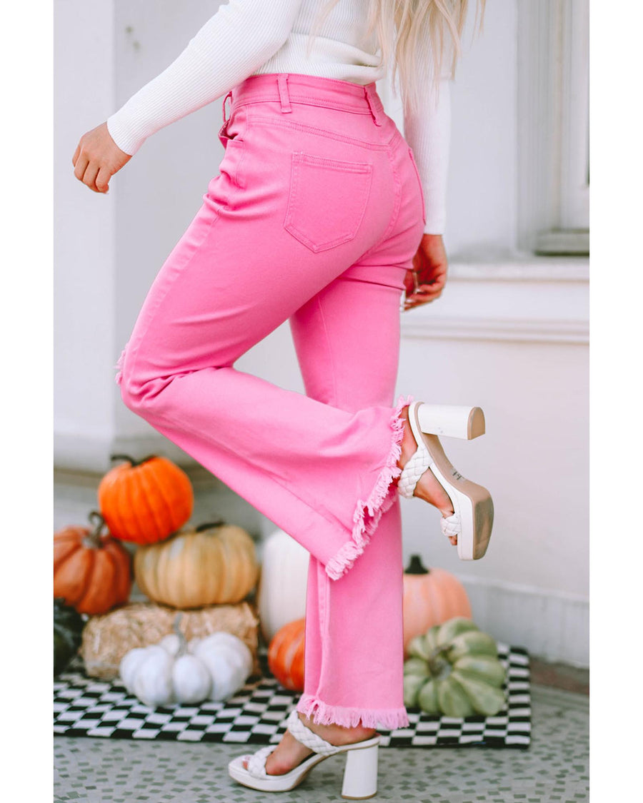 Azura Exchange Vintage Flare Leg Ripped Raw Hem Jeans - 10 US