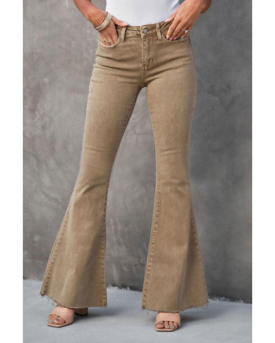 Azura Exchange Khaki High Waist Flare Jeans - 16 US