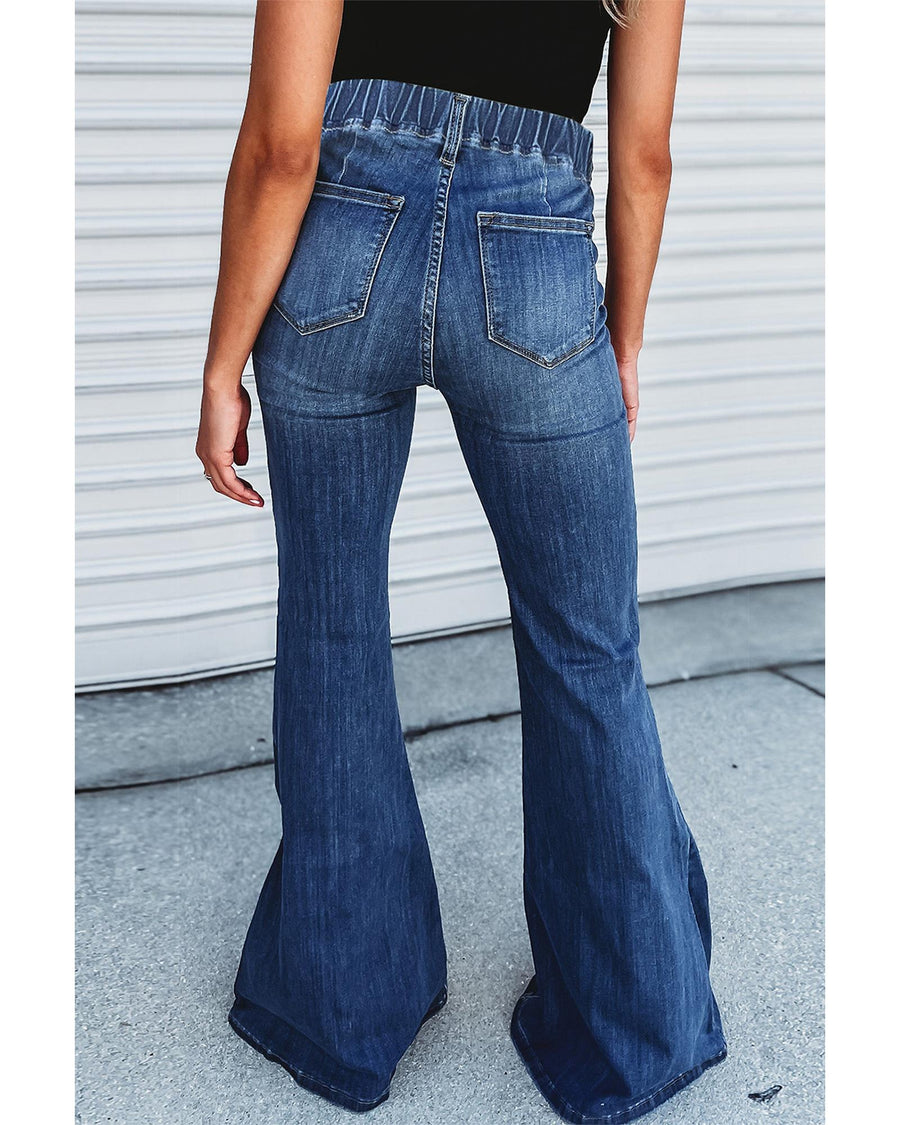 Blue Elastic High Waist Flare Jeans - 14 US