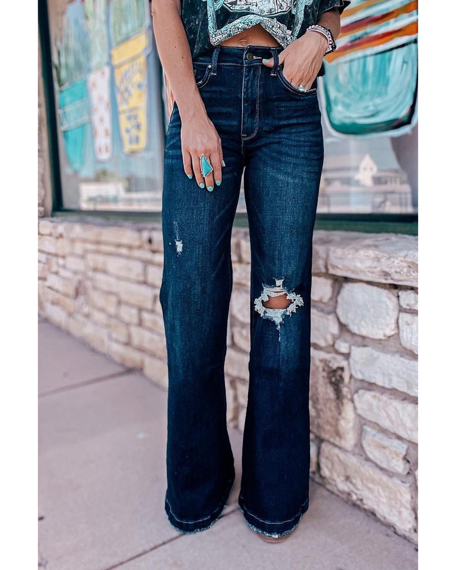 Real Teal High Rise Ripped Bell Bottom Jeans - 8 US