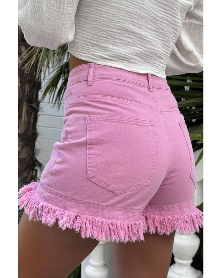 Pink Frayed Edge Mid Rise Denim Shorts - 12 US