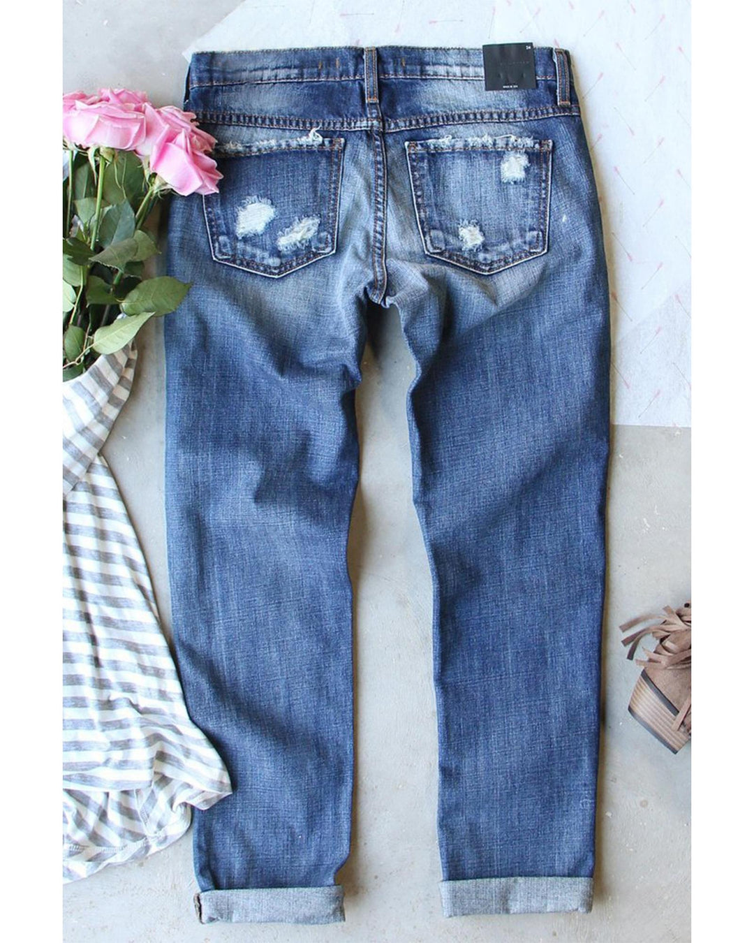 Sky Blue St. Patricks Clover Patchwork Sequin Distressed Jeans - 4 US
