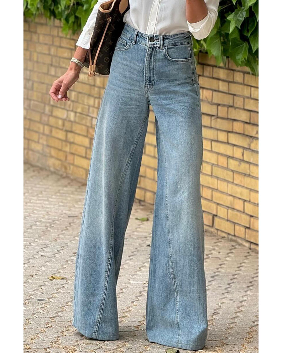 Dusk Blue Acid Wash Extra Wide Leg High Waist Long Jeans - 16 US
