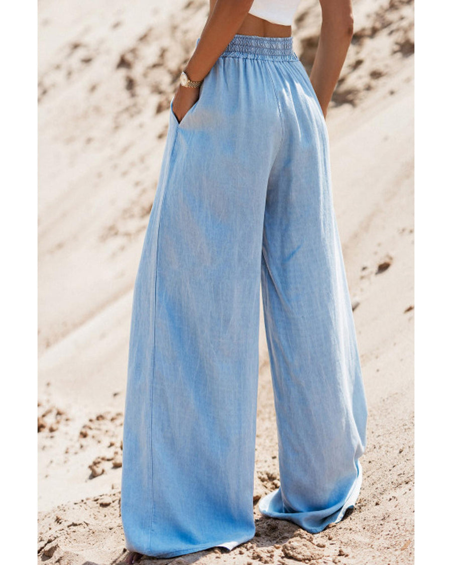 Myosotis Drawstring High Waist Wide Leg Denim Pants - M