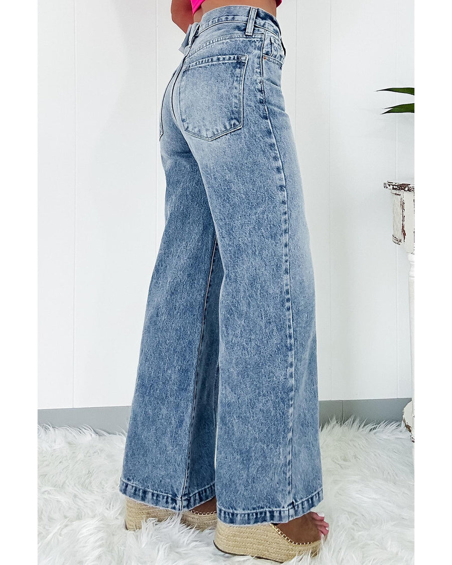 Dusk Blue Central Seamed Wide Leg High Waist Jeans - 12 US