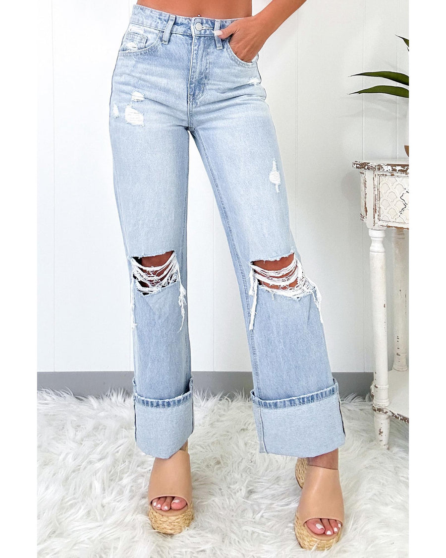 Beau Blue Light Wash Distressed Flare Jeans - 6 US