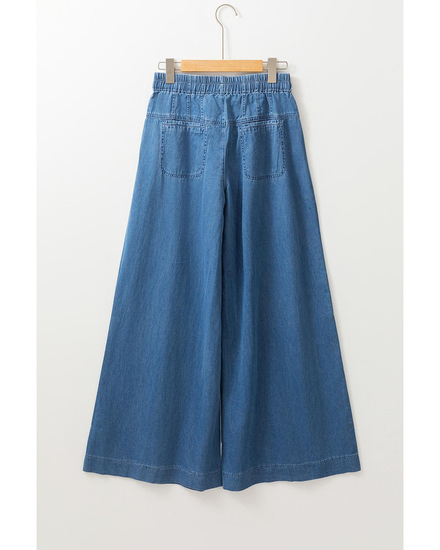 Dusk Blue Mineral Wash Button Fly Waist Wide Leg Jeans - 8 US
