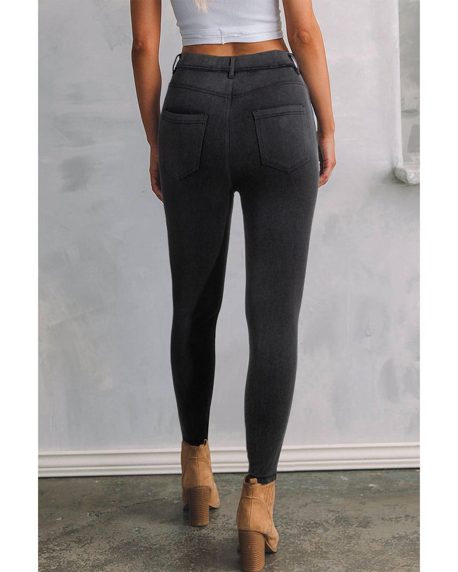Black Skinny Fit Ankle High Waist Jeans - M