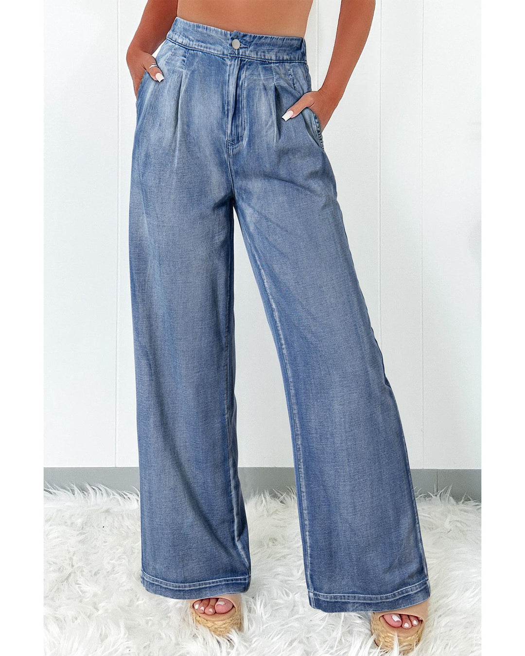 Dusk Blue Acid Wash Wide Leg High Waist Jeans - 14 US