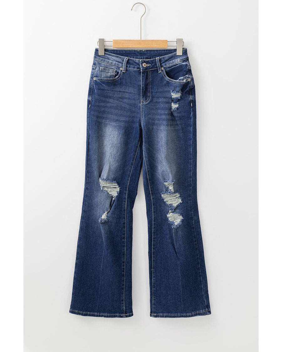 Dusk Blue Mineral Wash High Rise Ripped Jeans - 10 US