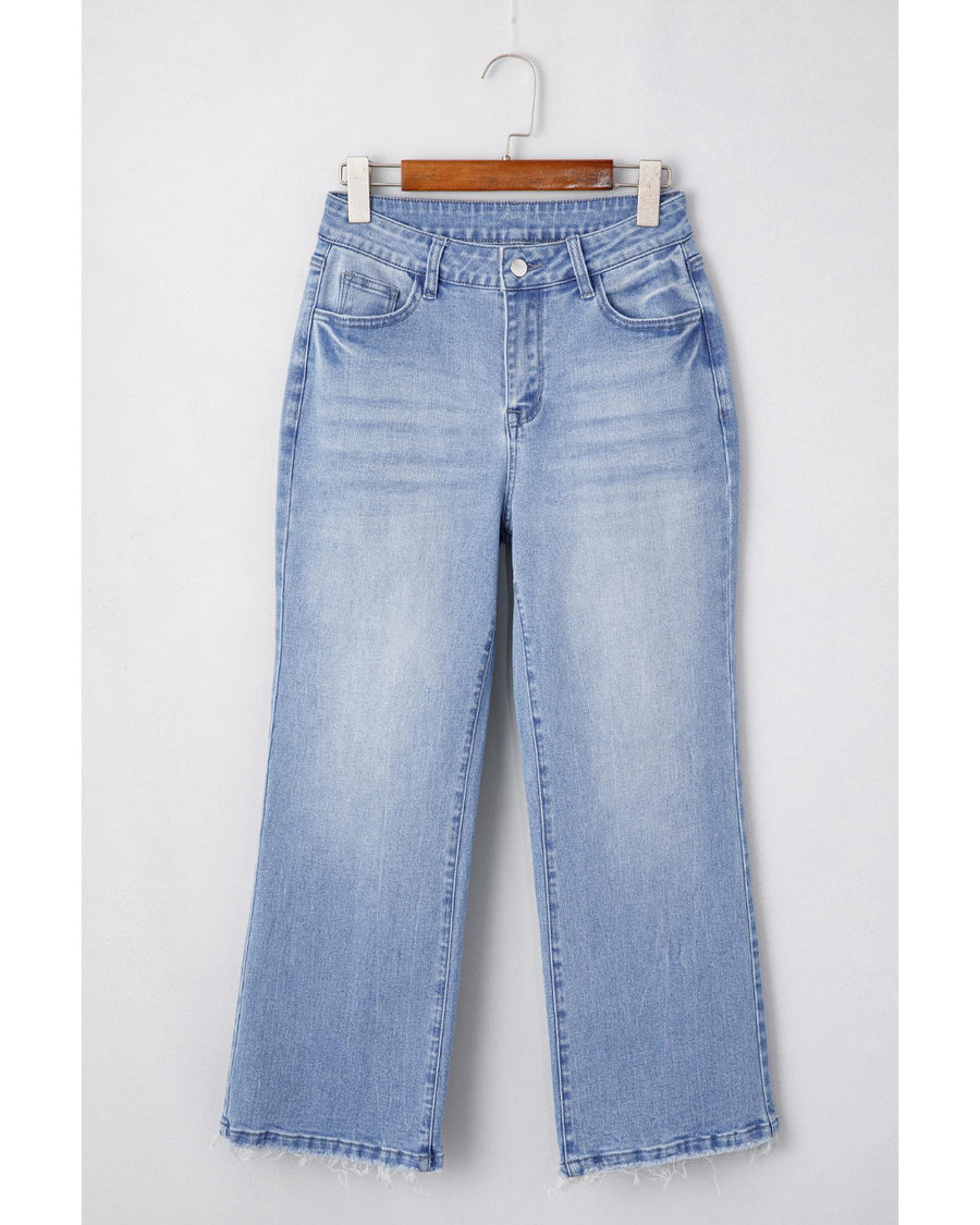 Beau Blue Mineral Wash Raw Hem High Waist Flared Jeans - 4 US